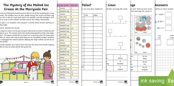 Y3, Juego de Matemáticas El Misterio de los Helados Derretidos - Twinkl