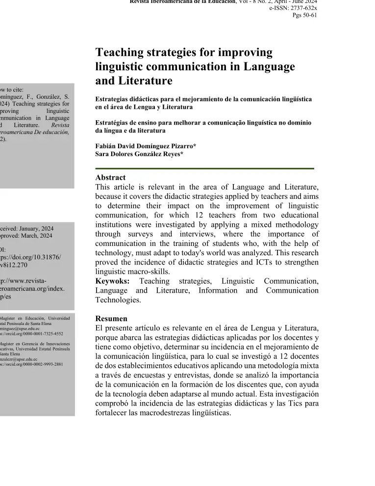 PDF) Estrategias didácticas para mejorar la comunicación lingüística en...