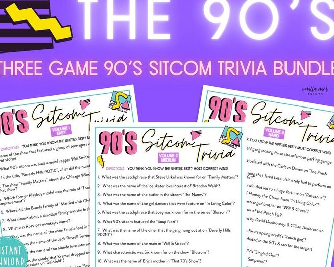 Trivia de los 90, comedia televisiva de los 90, paquete de trivia, tres juegos de trivia de los 90...