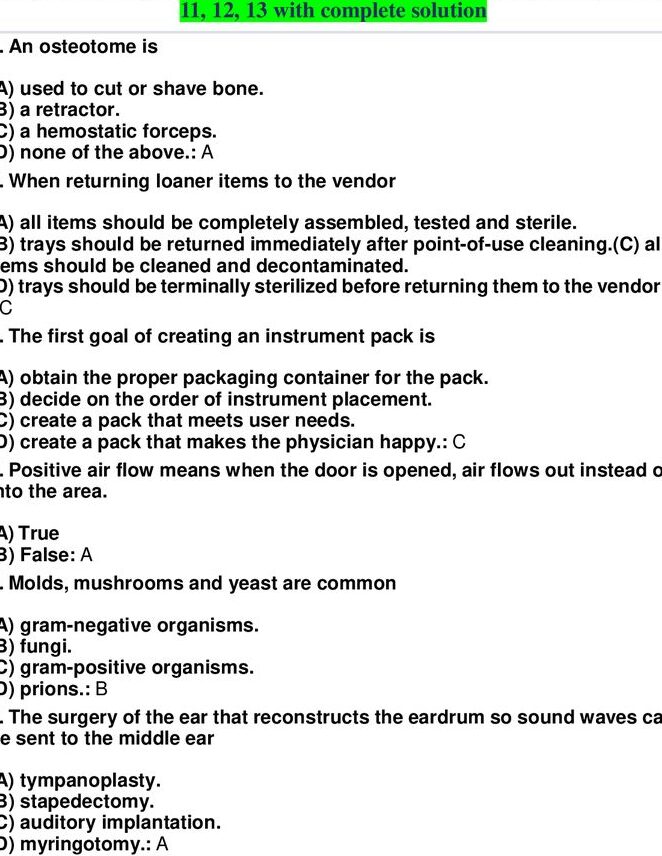 Preguntas y respuestas de exámenes incluidos sobre procesamiento estéril con ...