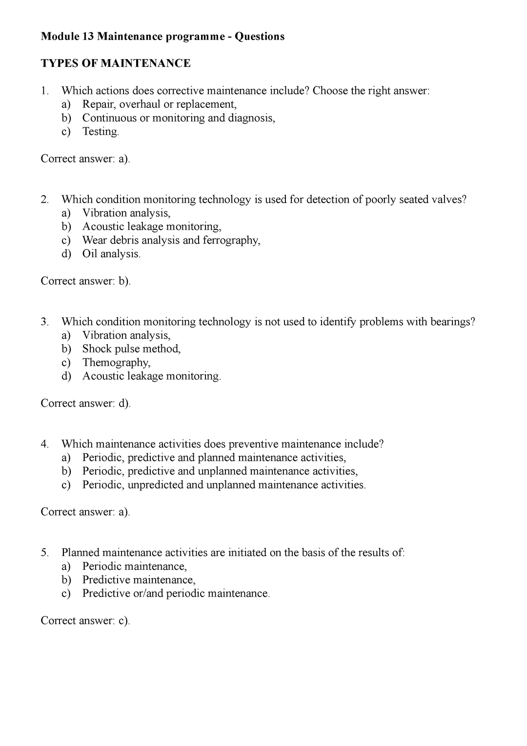 Examen de muestra/práctica del 6 de mayo, preguntas - Módulo 13 Mantenimiento...