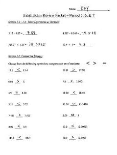 Paquete de revisión del examen final - Matemáticas de séptimo grado - Clave de respuestas en 2024 ...